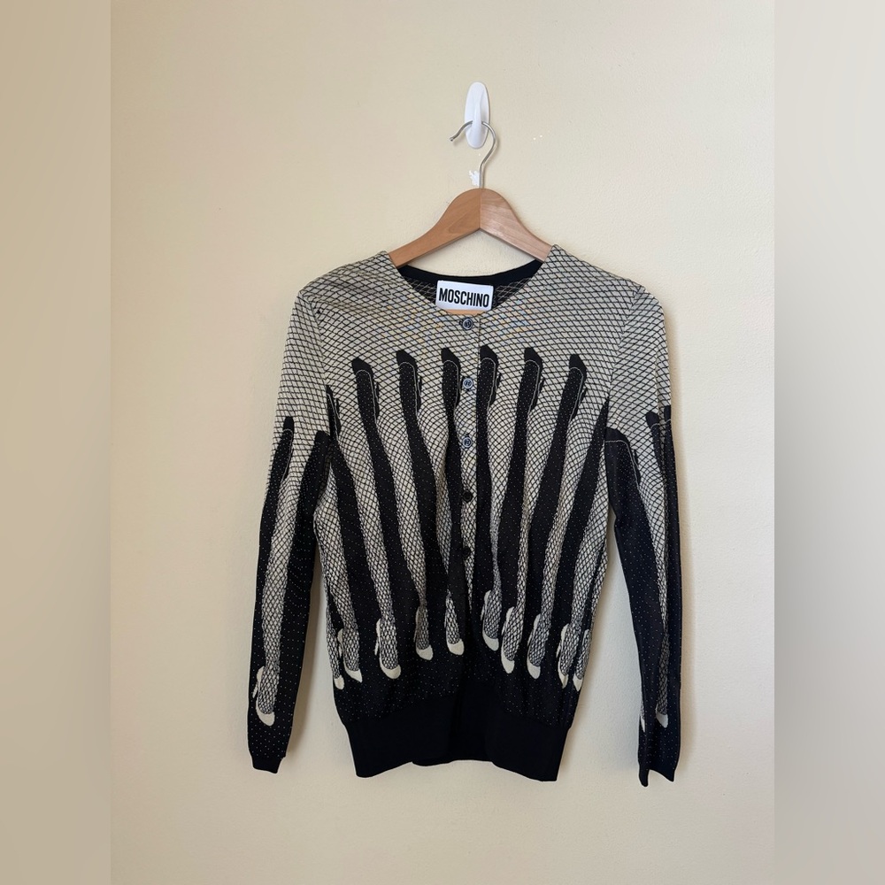 Moschino New Dancers Legs Cardigan Sweater Top Black Cream Size 8